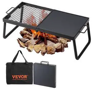 VEVOR Folding Campfire Grill, Heavy Duty Steel Mesh Grate, 22.4" Portable Camping Grates Over Fire Pit, Camp Fire Cooking Equipment with Legs Carrying Bag, Grilling Rack for Outdoor Open Flame Cooking