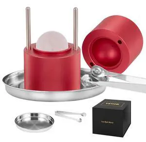 VEVOR Ice Ball Press, 2.4" Ice Ball Maker, Aircraft Al Alloy Ice Ball Press Kit for 60mm Ice Sphere, Ice Press with Tong and Drip Tray, for Whiskey, Cocktail, Bourbon, Scot on Party & Holiday, Red