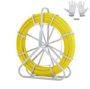 VEVOR Fish Tape Fiberglass, 492 ft, 5/16 in, Duct Rodder Fishtape Wire Puller, Cable Running Rod with Steel Reel Stand, 3 Pulling Heads, Fishing Tools for Walls and Electrical Conduit, Non-Conductive