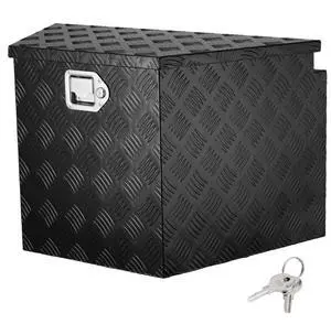 VEVOR Trailer Tongue Box, Aluminum Alloy Diamond Plate Tongue Box Tool Chest, Heavy Duty Trailer Box Storage with Lock and Keys, Utility Trailer Tongue Box for Pickup Truck, RV, Trailer, 29"x16.2"x18"