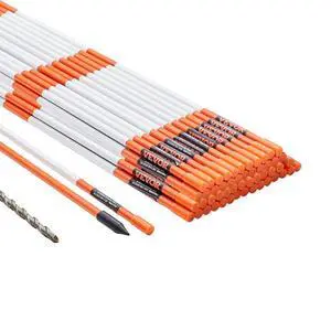 VEVOR Driveway Markers, 50 PCS 48 inch, 0.4 inch Diameter, Orange Fiberglass Poles Snow Stakes with Reflective Tape, 12" Steel Drill Bit & Protection Gloves for Parking Lots, Walkways Easy Visibility