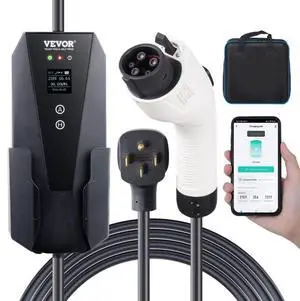 VEVOR Level 2 Portable EV Charger, 32 Amp 240V, Electric Vehicle Charger with 28 ft Charging Cable NEMA 14-50P Plug, 16/20/24/32A Adjustable Current Plug-in Home EV Charging Station for SAE J1772 EVs