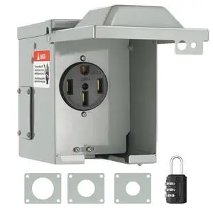 VEVOR 50 Amp RV Power Outlet Box, 125/250 Volt, Enclosed Lockable Outdoor RV Receptacle Box, NEMA 14-50R Weatherproof Electrical Panel, for RV Camper Trailer Motorhome Tested to UL Standards