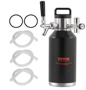 VEVOR Beer Growler Tap System, 64Oz 1.89L Mini Keg, 304 Stainless Steel Pressurized Beer Growler, Keg Growler with Pressure Display, CO2 Regulator Faucet, Leak-Proof Ring For Draft Homebrew Craft Beer