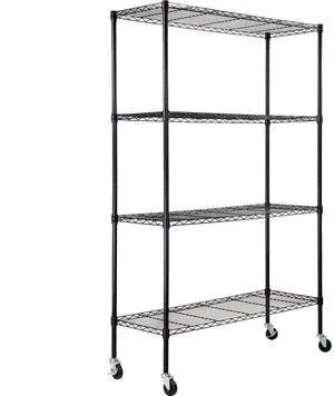 VEVOR Storage Shelving Unit with Wheels, 4-Tier Adjustable, 700 lbs Capacity, Heavy Duty Garage Shelves Metal Organizer Wire Rack, Black, 47.2" L x 17.7" W x 74" H for Kitchen Pantry Basement Bathroom