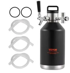 VEVOR Beer Growler Tap System, 128Oz 4L Mini Keg, 304 Stainless Steel Pressurized Beer Growler, Keg Growler with Pressure Display, CO2 Regulator Faucet, Leak-Proof Ring For Draft, Homebrew, Craft Beer