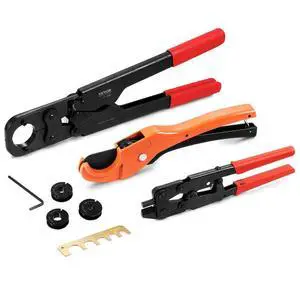 VEVOR PEX Pipe Crimping Tool Kit, Pro Press Crimper for 3/8", 1/2", 3/4" Crimp Rings, with 3 Jaw Dies, PEX Tubing Cutter, Go/No-Go Gauge, Copper Ring Removal Tool, Meets ASTM F1807 Standards