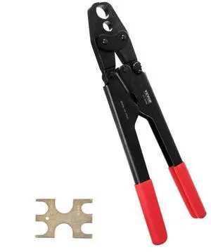 VEVOR PEX Crimping Tool, Dual Head Combo PEX Crimper Tool for 1/2" and 3/4" PEX Copper Crimp Rings, Compact Plumbing Crimp Tool with Go/No-Go Gauge, Well-Polished Jaw, Meets ASTM F1807 Standards