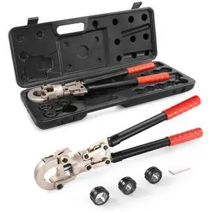VEVOR Copper Press Tool Tube Fittings Crimping Kit, Pro Press Crimper with 1/2", 3/4", 1" Quick Change Jaws, 360° Rotatable Crimp Tool & Locking Pin, Extendable Handle, Meet ASTM B88 and B75 Standard