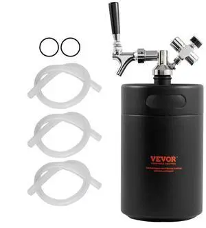 VEVOR Beer Growler Tap System, 170Oz 5L Mini Keg, 304 Stainless Steel Pressurized Beer Growler, Keg Growler with Pressure Display, CO2 Regulator Faucet, Leak-Proof Ring For Draft, Homebrew, Craft Beer