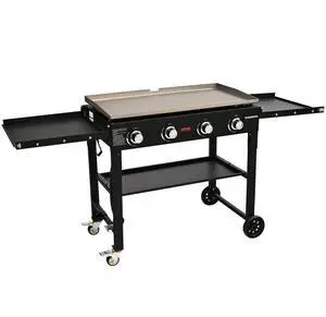 VEVOR Commercial Griddle on Cart, 36" Heavy Duty Manual Flat Top Griddle, Outdoor Cooking Station with Side Shelves, Steel LPG Gas Griddle, 4-Burners Restaurant Portable Grill -  60,000 BTU