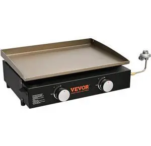 VEVOR Commercial Griddle, 22.4" Heavy Duty Manual Flat Top Griddle, Countertop Gas Grill with Non-Stick Cooking Plate, Steel LPG Gas Griddle, H-Shaped Burner Restaurant Portable Grill, 26,000 BTU