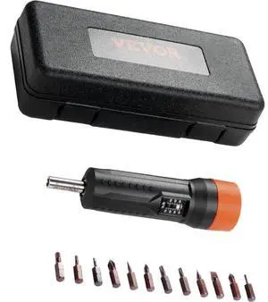 VEVOR 1/4" Drive Torque Screwdriver Wrench Set | 10-70 in-lbs Torque Adjustment Range | 1 in-lb Increment Torque Screwdriver | Driver Bits Set with View Window, 12 Bits & Case, Magnetic Function