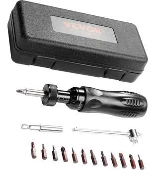 VEVOR Torque Screwdriver, 1/4" Drive Screwdriver Torque Wrench, Electrician Torque Screwdriver with Scale, 10-70 in/lbs Torque Range, 1 in-lbs Torque Increment Torque Screwdriver with Bits & Case