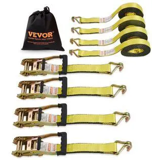 VEVOR Ratchet Tie Down Straps (4PK), 10000 lb Break Strength, Double J Hook Includes 4 Premium 2" x 27' Rachet Tie Downs with Padded Handles, for Moving Securing Cargo, Appliances, Lawn Equipment