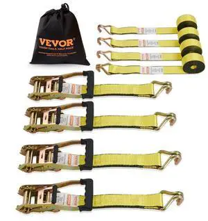 VEVOR Ratchet Tie Down Straps (4PK), 5000 lb Break Strength, Double J Hook Includes 4 Premium 2" x 15' Rachet Tie Downs with Padded Handles, for Moving Securing Cargo, Appliances, Lawn Equipment