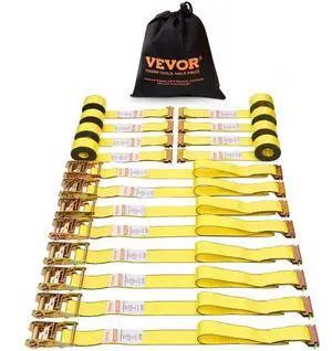 VEVOR Ratchet Tie Down Straps (8PK), 4400 lb Break Strength, E-Track Endless Ratchet with 8 Premium 2" x 15' Rachet Tie Downs Heavy Duty, for Moving Securing Cargo, Appliances, Lawn Equipment