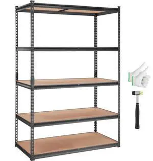 VEVOR Storage Shelving Unit, 5-Tier Adjustable, 2000 lbs Capacity, Heavy Duty Garage Shelves Metal Organizer Utility Rack, Black, 48" L x 24" W x 72" H for Kitchen Pantry Basement Bathroom Laundry
