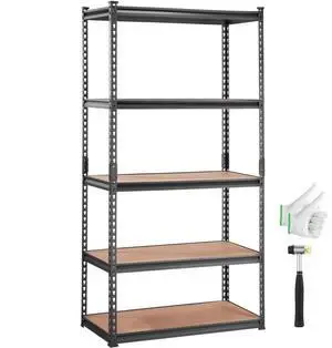 VEVOR Storage Shelving Unit, 5-Tier Adjustable, 2000 lbs Capacity, Heavy Duty Garage Shelves Metal Organizer Utility Rack, Black, 36" L x 18" W x 72" H for Kitchen Pantry Basement Bathroom Laundry