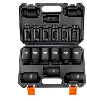 VEVOR 1/2" Drive Impact Socket Set, 9 Piece Deep Socket Set Metric 29-38mm, 6 Point Cr-Mo Alloy Steel for Auto Repair, Easy-to-Read Size Markings, Rugged Construction, Includes Storage Case