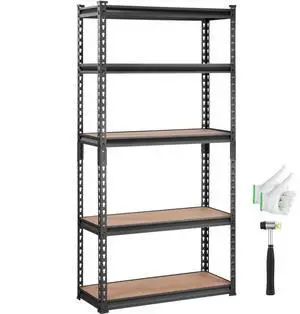 VEVOR Storage Shelving Unit, 5-Tier Adjustable, 2000 lbs Capacity, Heavy Duty Garage Shelves Metal Organizer Utility Rack, Black, 30" L x 12" W x 60" H for Kitchen Pantry Basement Bathroom Laundry