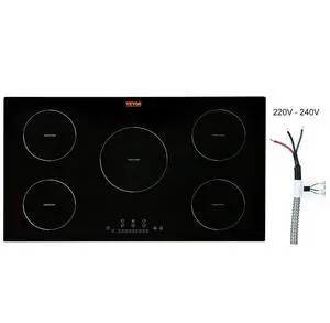 VEVOR Electric Cooktop, 5 Burners, 36'' Induction Stove Top, Built-in Magnetic Cooktop 9200W, 9 Heating Level Multifunctional Burner, LED Touch Screen w/ Child Lock & Over-Temperature Protection