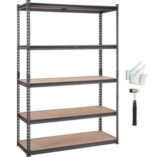 VEVOR Storage Shelving Unit, 5-Tier Adjustable, 2000 lbs Capacity, Heavy Duty Garage Shelves Metal Organizer Utility Rack, Black, 18" D x 48" W x 72" H for Kitchen Pantry Basement Bathroom Laundry