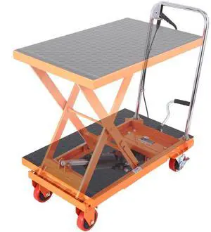 VEVOR Hydraulic Lift Table Cart, 500lbs Capacity 28.5" Lifting Height, Manual Single Scissor Lift Table with 4 Wheels and Non-slip Pad, Hydraulic Scissor Cart for Material Handling, Orange