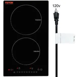 VEVOR Electric Cooktop, 2 Burners, 12'' Induction Stove Top, Built-in Magnetic Cooktop 1800W, 9 Heating Level Multifunctional Burner, LED Touch Screen w/Child Lock & Over-Temperature Protection