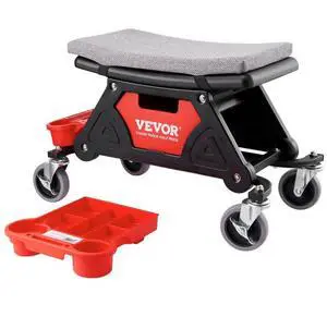VEVOR Mechanics Stool, 300 LBS Capacity Rolling Mechanic Seat with 4" Wheels, with Three Slide Out Tool Trays and Drawer, Heavy Duty Roller Creeper Seat for Home Garage DIY Automotive