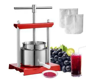 VEVOR Fruit Wine Press, 1.6 Gallon/6L, 2 Stainless Steel Barrels, Manual Juice Maker, Cider Apple Grape Tincture Vegetables Honey Olive Oil Making Press with T-Handle for Outdoor, Kitchen, and Home