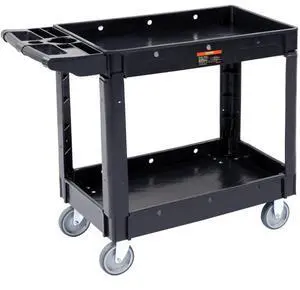 VEVOR Utility Service Cart, 2 Shelf 550LBS Heavy Duty Plastic Rolling Utility Cart with 360° Swivel Wheels, Medium Lipped Shelf, Ergonomic Storage Handle for Warehouse/Garage/Cleaning/Office