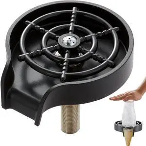 VEVOR Glass Rinser, 10 Powerful Spraying Jets 360° Rotating Cup Rinser for Sink, Wearproof ABS Kitchen Sink Faucet Cup Washer & ABS Cup Holder for Baby Bottle, Glass Cup, Wine Glass (Black Base)