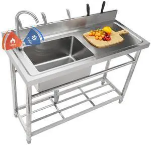 VEVOR Stainless Steel Utility Sink, 1 Compartment Free Standing Small Sink w/Workbench Faucet & legs, 39.4 x 19.1 x 37.4 in Commercial Single Bowl Sinks for Garage, Restaurant, Laundry, NSF Certified