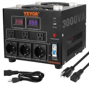 VEVOR Voltage Converter Transformer, 3000W, Heavy Duty Step Up/Down Transformer, Convert from 110 Volt to 220 Volt and  from 220 Volt to 110 Volt, with US Outlet EU Outlet 5V USB Port, CE Certified