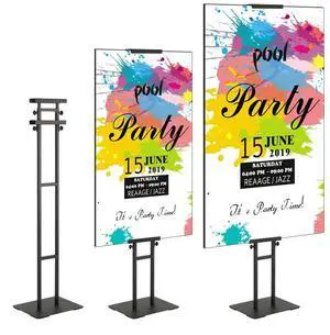 VEVOR Poster Stand, Adjustable Height Up to 75", Double-Sided Heavy Duty Pedestal Sign Holder, Floor Standing Sign Holder Banner Stand with Shock-absorbing Base for Display, for Board and Foam, Black