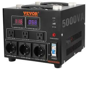 VEVOR Voltage Converter Transformer, 5000W, Heavy Duty Step Up/Down Transformer, Convert from 110 Volt to 220 Volt and  from 220 Volt to 110 Volt, with US Outlet EU Outlet 5V USB Port, CE Certified