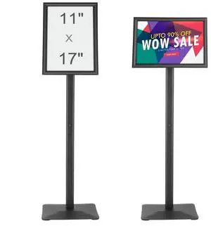 VEVOR Pedestal Sign Holder, 11 x 17 Inch Vertical and Horizontal Adjustable Poster Stand, Heavy-Duty Floor Standing Sign Holder with Metal Base for Display, Advertisement, and Outdoor, Black