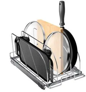 VEVOR Pan and Pot Rack, Expandable Pull Out Under Cabinet Organizer, Cookie Sheet Baking Pans tray Organization, Adjustable Wire Dividers, Steel Lid Holder for Kitchen Cabinet & Pantry Storage, 10.3"