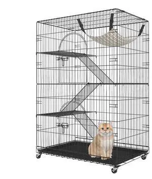 VEVOR Catio, 4-Tier Large Cat Cages Indoor, Detachable Metal Playpen Enclosure with 360° Rotating Casters, with 3 Ladders and a Hammock for 1-3 Cats, 35.4x23.6x51 inch