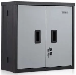 VEVOR Foldable Wall Cabinet, Metal Garage Cabinet Wall Mounted 26 Small Cabinet 240 LBS Loading Capacity Adjustable Shelf Magnetic Door File Locker for Garage Office Home Black