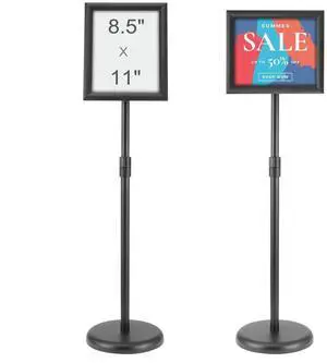 VEVOR Pedestal Sign Holder, 8.5 x 11 Inch Vertical and Horizontal Adjustable Poster Stand, Heavy-Duty Floor Standing Sign Holder with Round Base for Display, Advertisement, and Outdoor, Black
