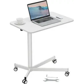VEVOR Mobile Standing Desk, 28.5"-44.2" Gas-Spring Height Adjustable Sit-Stand Desk, 360° Swivel Wheels (2 Lockable) Portable Rolling Laptop Table Computer Cart for Home Office School, 44LBS Loading