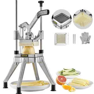 VEVOR Commercial Vegetable Fruit Chopper 1/4" Blade Heavy Duty Professional Food Dicer Kattex French Fry Cutter Onion Slicer Stainless Steel for Tomato Peppers Potato Mushroom