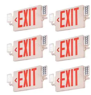 VEVOR LED Exit Sign with Emergency Lights, Two Heads Emergency Exit Light with Battery Backup, Combo Red Letter Fire Exit Lighting, Commercial Exit Signs for Business, White Tested to UL Standards