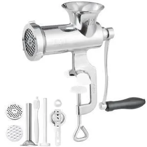 VEVOR Manual Meat Grinder, 304 Stainless Steel Hand Meat Grinder with Steel Table Clamp, Meat Mincer Sausage Maker & 2 Cutting Plates, Cookie Attachment, Sausage Tube for Beef Pepper Mushroom Cookie