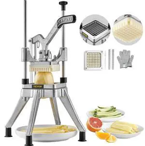 VEVOR Commercial Vegetable Fruit Chopper 3/8 Blade Heavy Duty Professional Food Dicer Kattex French Fry Cutter Onion Slicer Stainless Steel for Tomato Peppers Potato Mushroom, Sliver