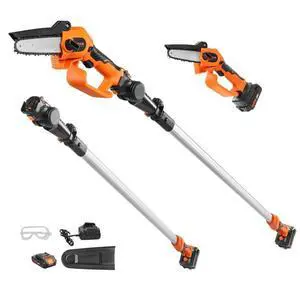VEVOR 2-in-1 Cordless Pole Saw & Mini Chainsaw, 20V 2Ah Battery Pole Chainsaw, 5" Cutting Capacity 8 ft Reach Pole Saw for Branch Cutting & Tree Trimming (Battery and Blade Cover Included)
