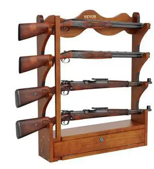 VEVOR Gun Rack, Wood Gun Rack Wall Mount, Gun Display Rack holds 4 Rifles, Shotguns, 132 lb Heavy Duty Wall Storage Display Rifle Rack with Soft Padding