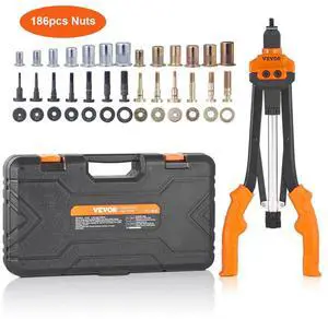 VEVOR Rivet Nut Tool, 16 inch Rivnut Tool Kit with 13PCS Metric and SAE Mandrels, 186PCS Rivet Nuts, Semi-auto Retraction, M3, M4, M5, M6, M8, M10, M12, 1/4-20, 5/16-18, 3/8-16, 1/2-13, 8-32, 10-24